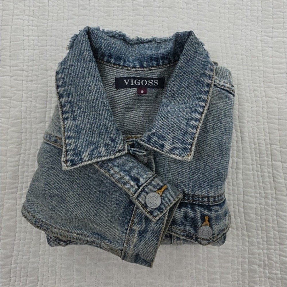 Vigoss Denim Biker Jacket Women's S Med Wash Distressed All Cotton J11880A EUC - Picture 13 of 14